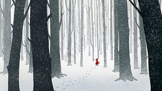 情感分析雪中树林女孩插画