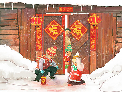 新年放鞭炮雪地放鞭炮高清图片