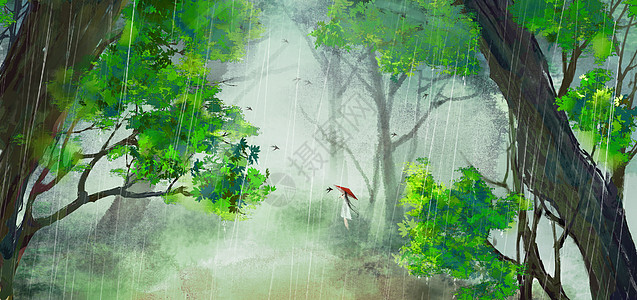 燕子春雨插画