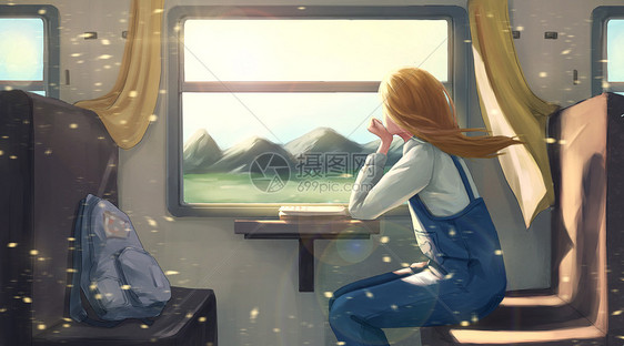 坐火车的女孩图片