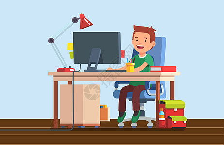 放寒假在家中玩电脑的小朋友图片素材