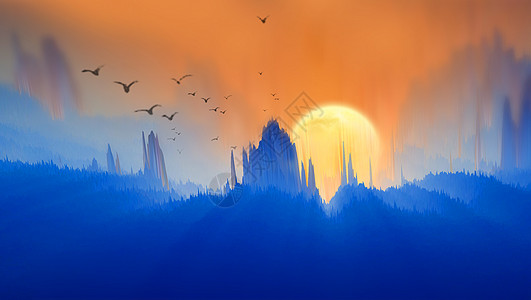 创意山丘夕阳风景图片图片