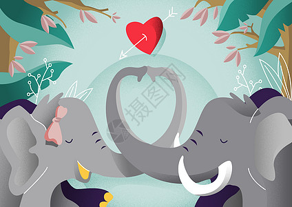 相爱的大象手绘相爱情侣高清图片