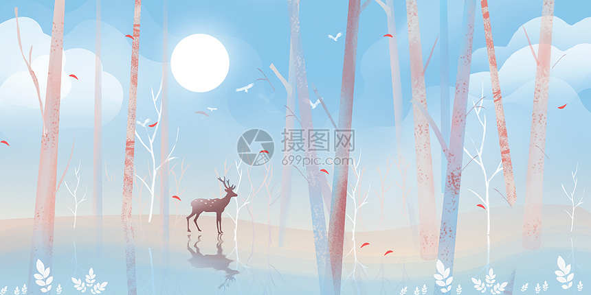 森林月光的鹿图片