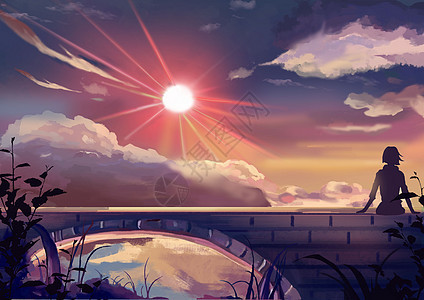 夕阳桥上背景图片