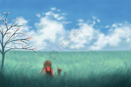 巴西草原草原少女的守候插画
