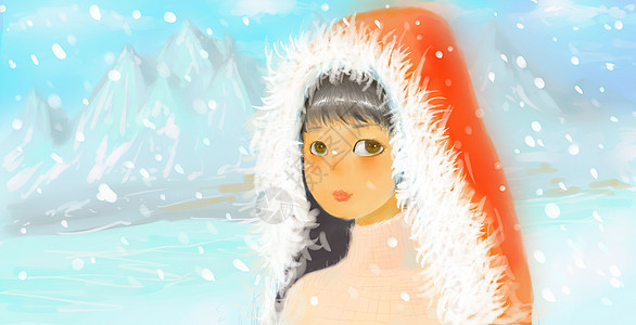 天山天池女孩与雪插画