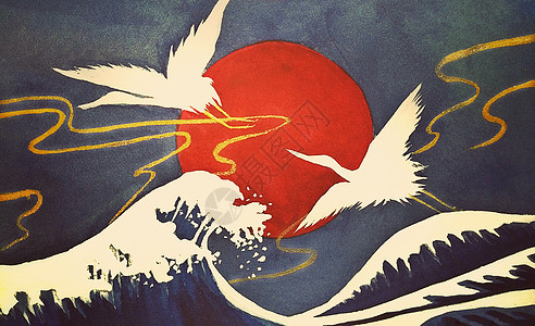浮世绘仙鹤系列插画图片