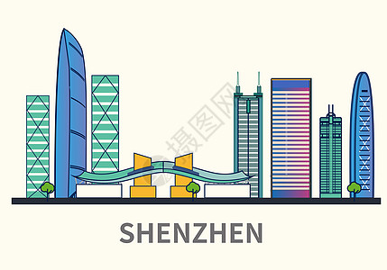扁平化城市深圳标志性建筑物高清图片