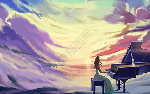 弹钢琴的女孩背景图片
