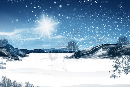 傍晚天空冬季雪景插画