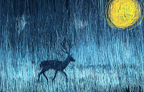 月光下的麋鹿背景图片