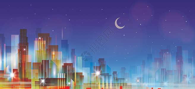 星空下的城市夜景背景图片