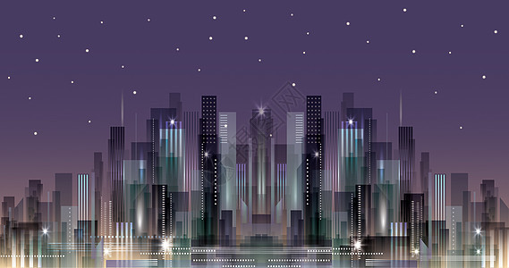 城市夜景剪影插画图片