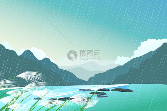 春雨中的山林图片