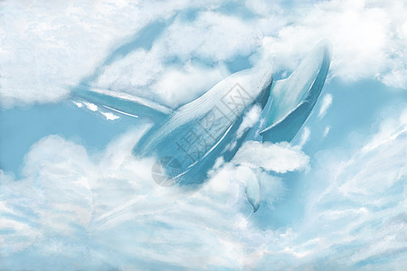 梦幻云中鲸鱼背景图片