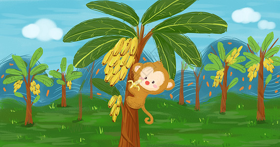 可爱的小猴猴子香蕉灯笼高清图片