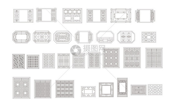 中式窗户矢量图图片