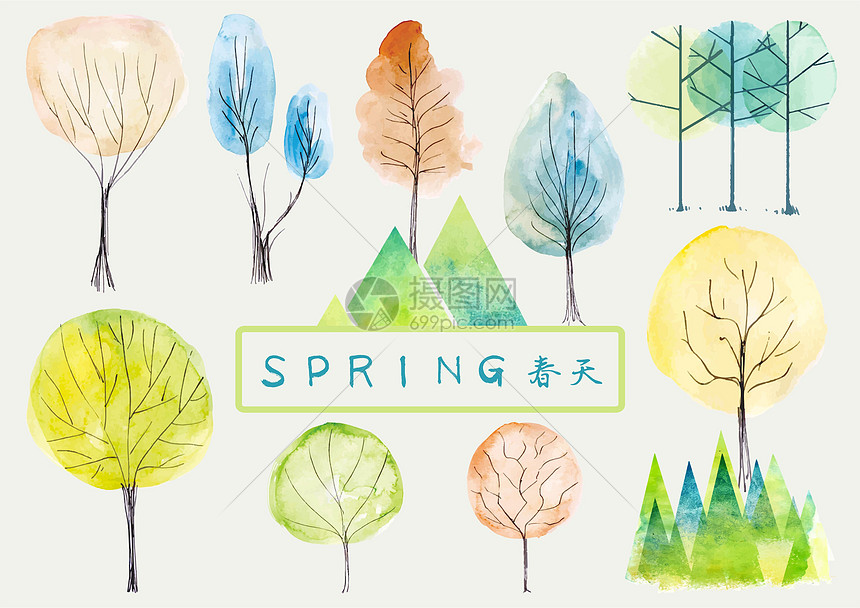 彩绘春天素材插画图片下载 正版图片 摄图网