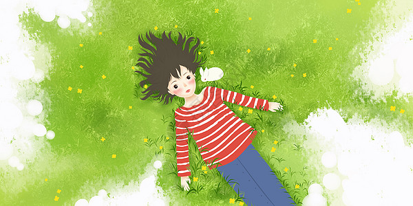 绿色草插画草地小憩插画