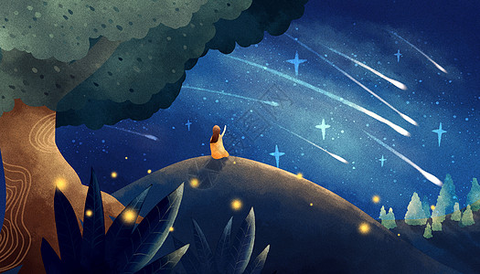 英仙座流星雨山坡上的流星雨插画