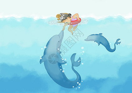 小女孩和海豚图片