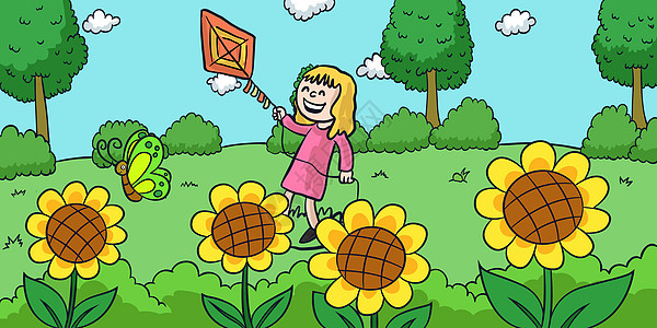 春季儿童插画背景图片