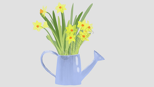水仙花插画黄色小花和绿叶高清图片