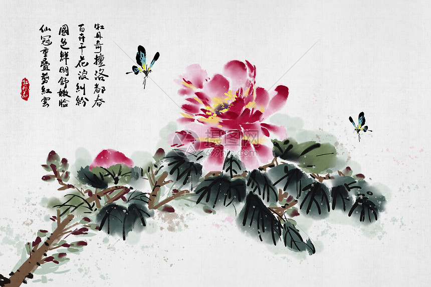 中国风牡丹花插画图片下载 正版图片 摄图网 中国风牡丹花插画图片下载 正版图片 摄图网