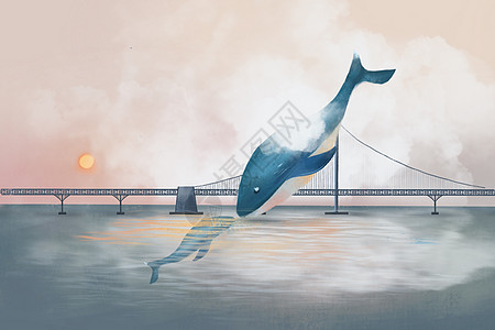桥  海梦中的鲸鱼插画