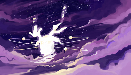 鹿角透视梦幻麋鹿插画