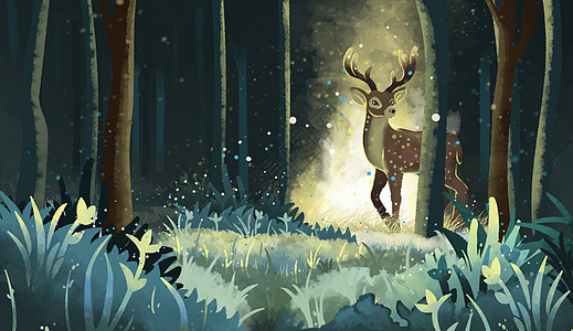 林间小鹿插画图片下载 正版图片 摄图网