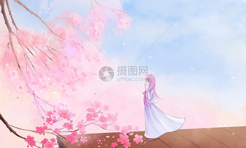 古风樱花背景图插画图片下载 正版图片 摄图网