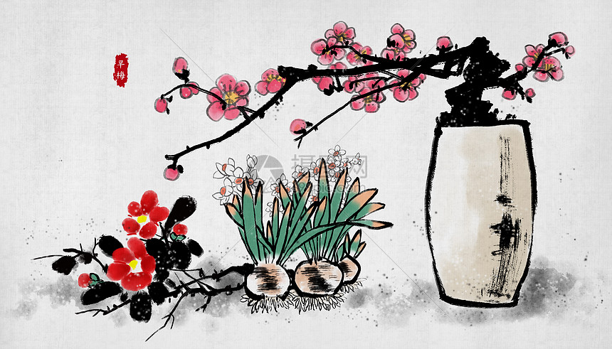 梅花中国风水墨画插画图片下载 正版图片 摄图网