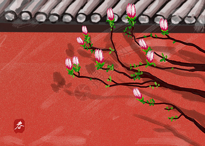 春的气息墙角的花插画