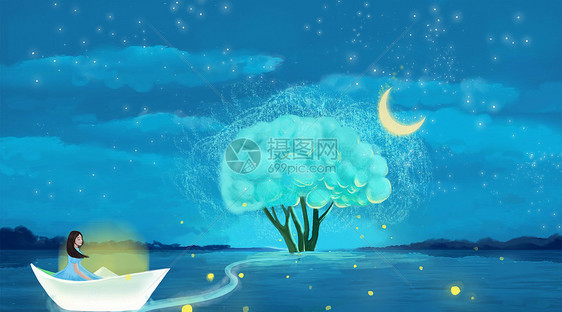 星空河流插画图片