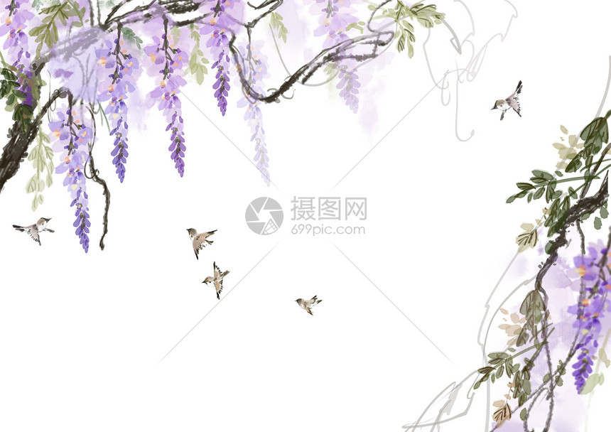 紫藤花背景插画图片下载 正版图片 摄图网