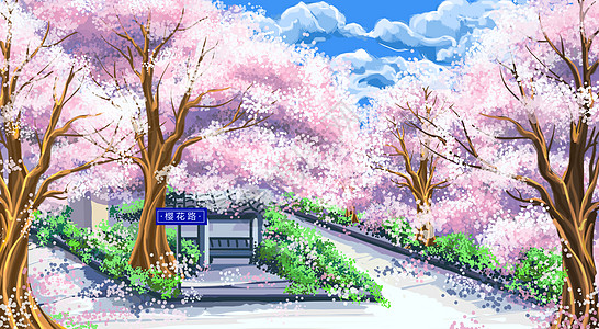 插画  |立夏林荫小道照片  |走在校园林荫小道的同学们背影背景