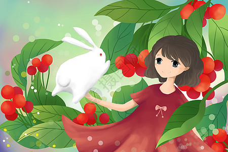 樱桃少女白兔温馨高清图片