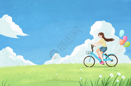 春天骑行的女孩背景图片