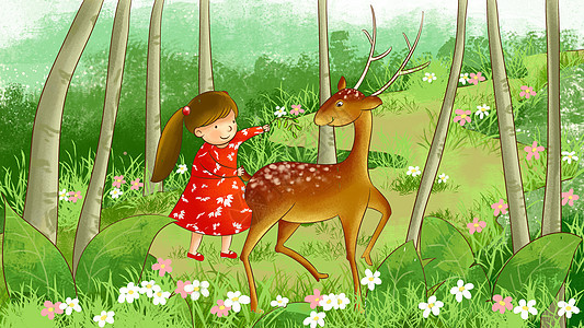 春暖花开女孩和鹿图片
