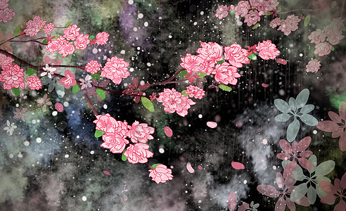 樱花壁纸手绘插画插画图片下载 正版图片 摄图网