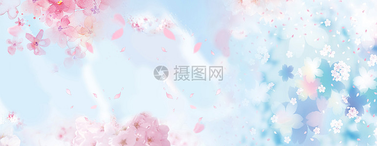 春字体春季樱花唯美背景设计图片