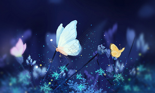 梦幻夜景光晕梦幻蝴蝶场景插画插画