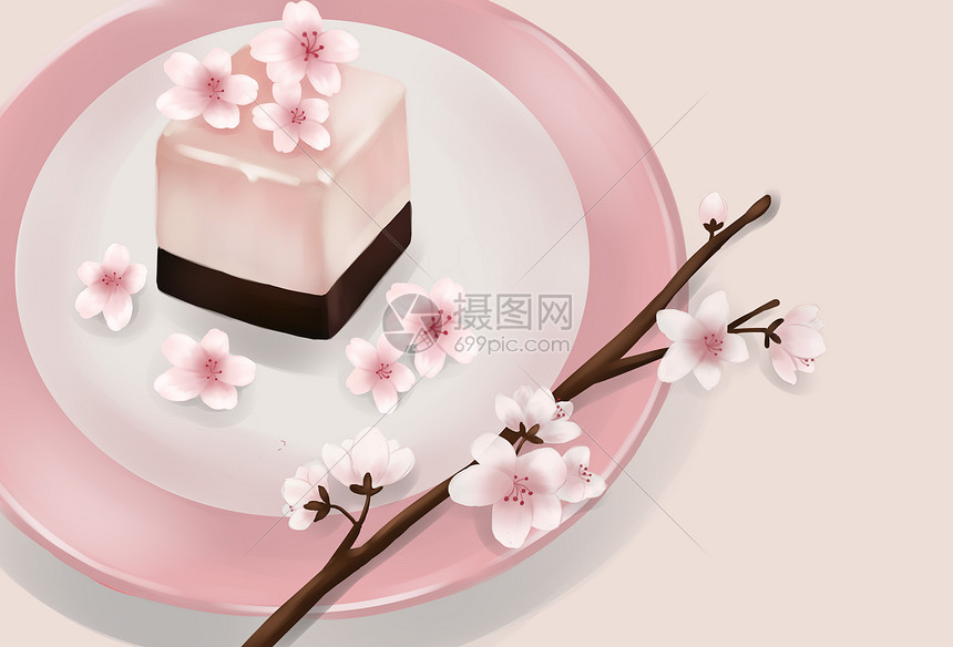 樱花布丁插画图片下载 正版图片 摄图网