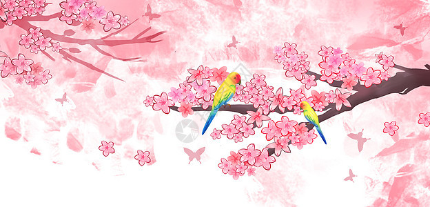 樱花壁纸手绘插画图片