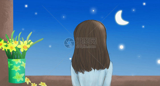 仰望星空的女孩图片