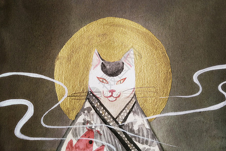 浮世绘猫背景图片