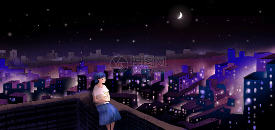 城市夜景插画图片