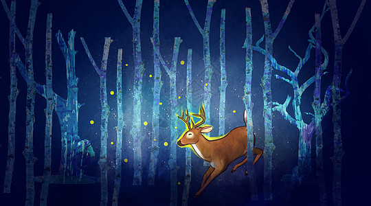 森林奇幻麋鹿插画图片
